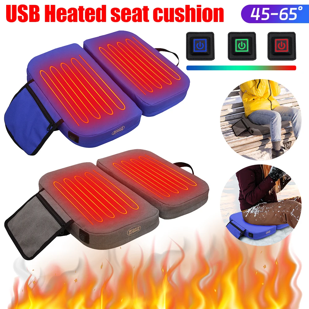 Electric Heated Seat Cushion Waterproof Outdoor Camping Seat Cushion 3 Levels Heating Seat Cushion for Park Stadium Car Travel