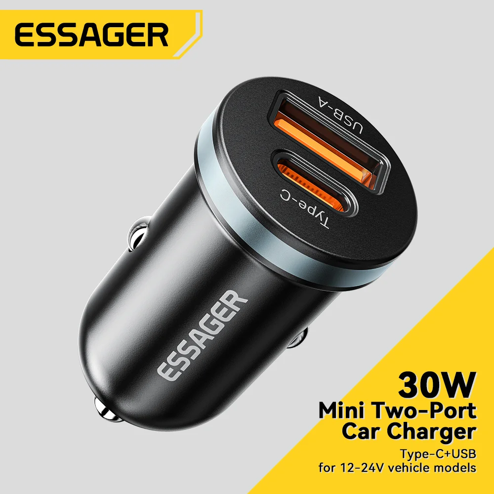 Essager-Carregador do telefone do carro do tipo C do USB, carregamento rápido, PD, QC 3.0, SCP, 5A, iPhone, Xiaomi, Samsung, 30W