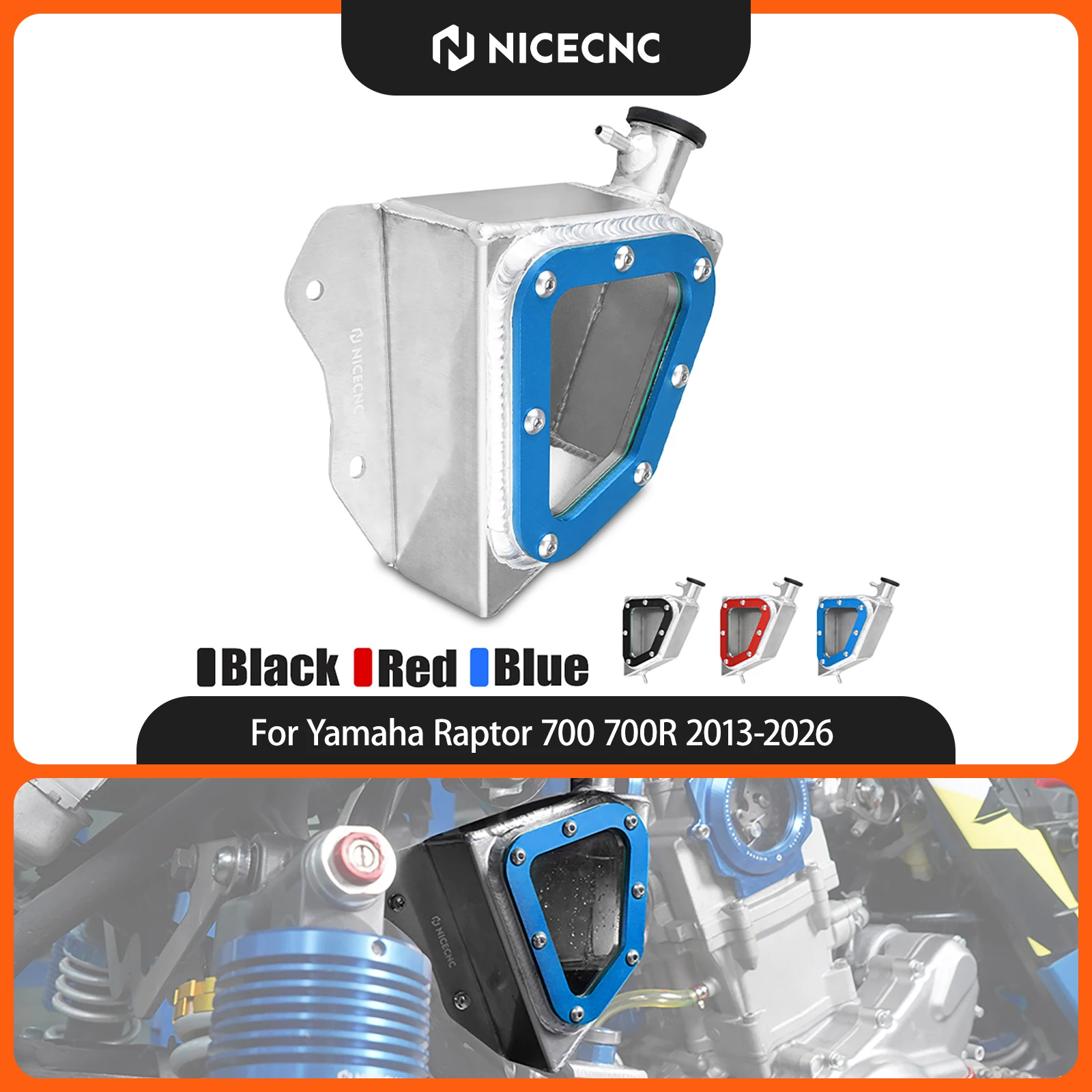 NICECNC For Yamaha Raptor 700 700R 2013-2026 Overflow Coolant Radiator Tank Reservoir Aluminum ATV Accessories 1PE-F1871-00-00