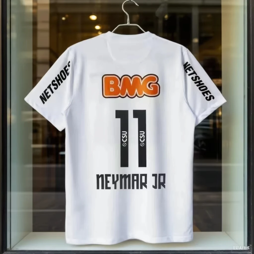 SummerClassic 11-12 Santossi Pure Cotton Football Shirt Retro Little Neymar Football Adult Men's and Women's Large Short Sleeves