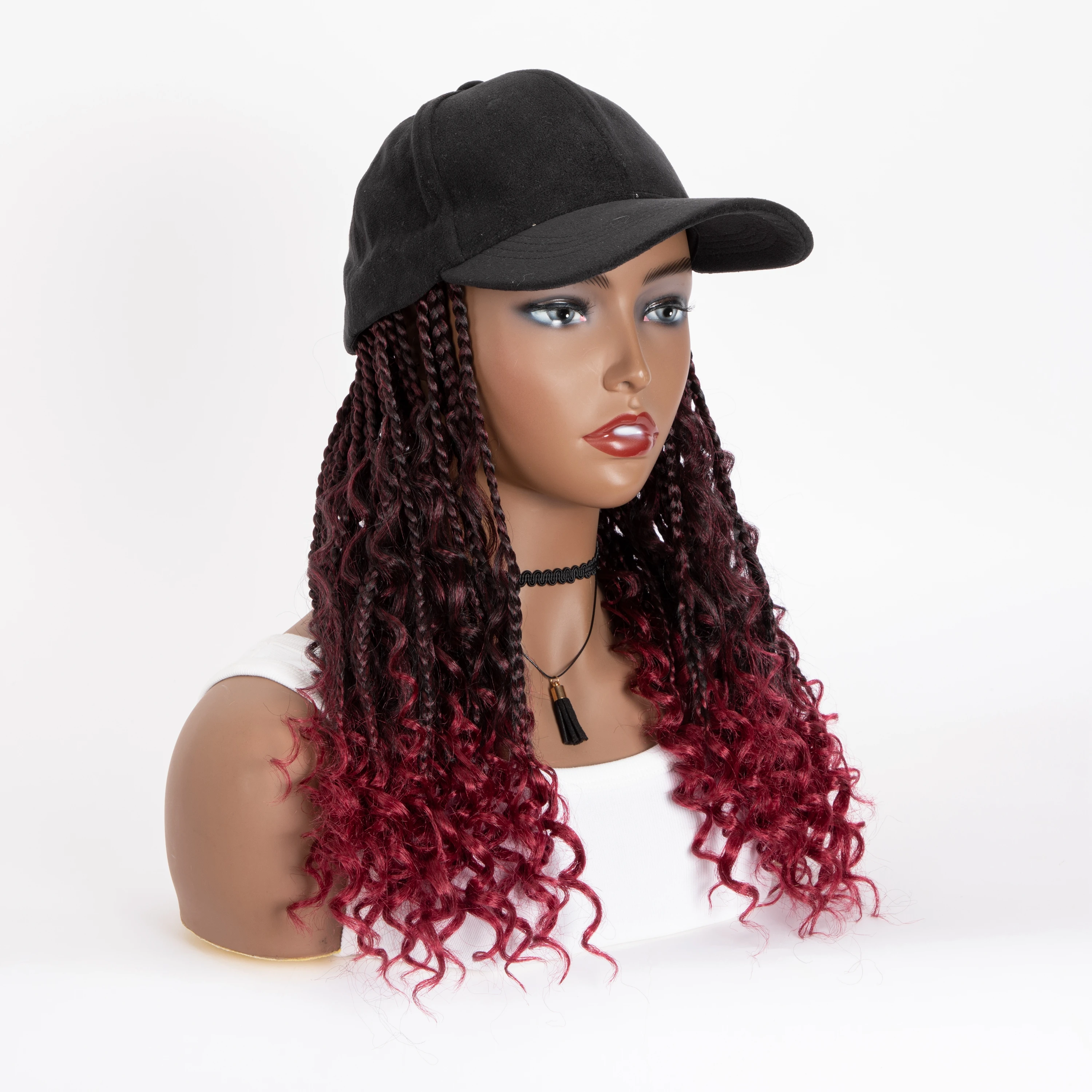 Gorra de béisbol con trenzas de 14 "y 20" para mujer, gorro sintético con trenzas ajustables, extensiones de cabello rizado, Media Ombre Boho Box