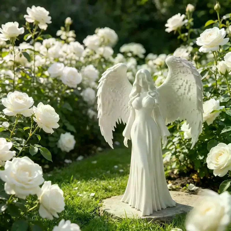 Printed Praying Angel Statue Guardian Angel Figurine White Gold Religious Sculpture For Home Altar Decor 3D