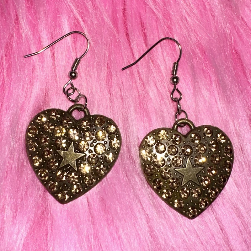 Y2K Jewelry Shiny Crystal Heart Star Earrings for Women Vintage Charms Earrings Punk Korean Fashion Earrings Accessories Goth