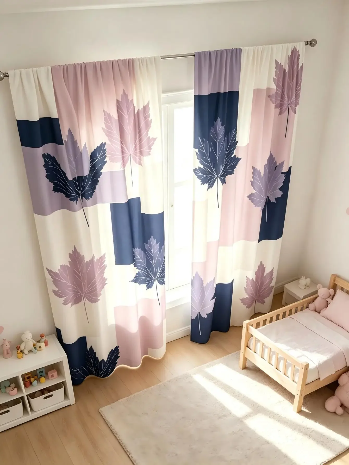 2PCS Digital Print  Curtain, Geometric Maple Leaf, Bohemian Style  Curtain Panel for Home Living Room Bedroom Decor