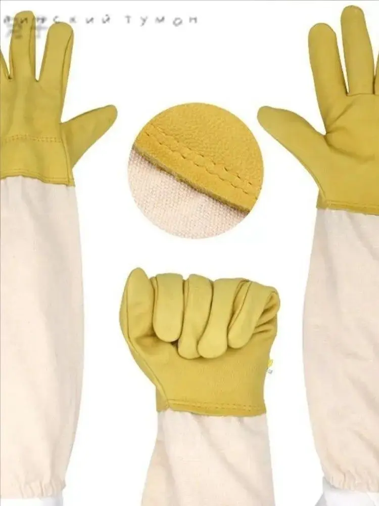 Professional XXL Beekeeping Gloves Genuine Leather with Long Sleeve Protector Goatskin Apiary Gloves Beekeeper Sleeves