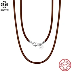 Rinntin Genuine Italian 2mm Brown Leather Cord Chain Necklace for Women Men with 925 Sterling Silver Clasp Trendy Jewelry SC62