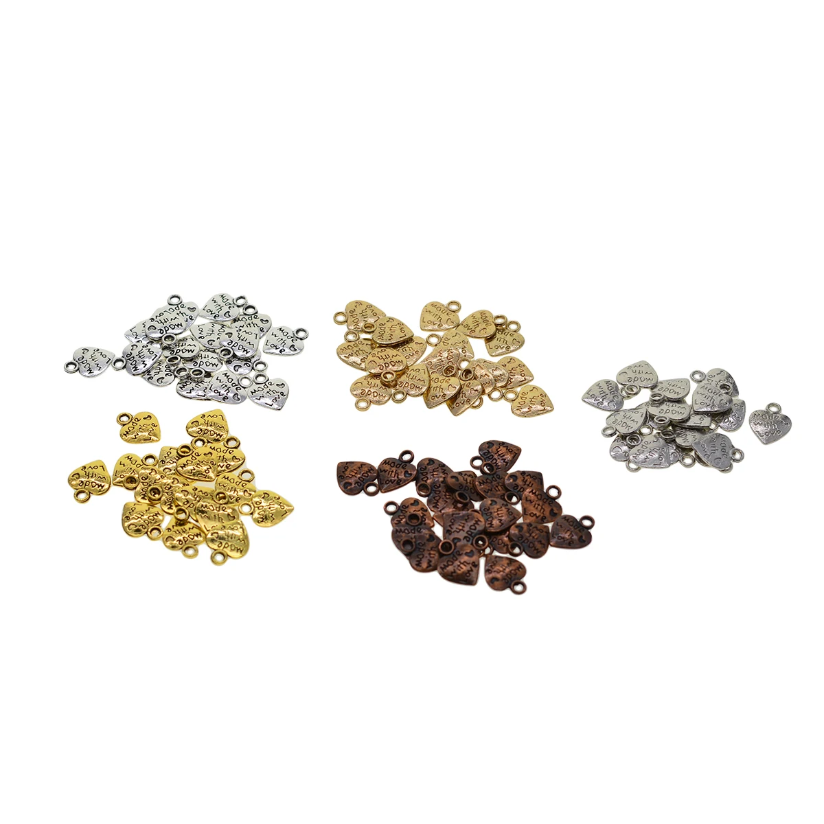 100 قطعة متنوعة الألوان الصغيرة الفضة التبتية خمر البرونزية النحاس الذهب صنع مع الحب القلب تسمية علامة السحر DIY بها بنفسك صنع