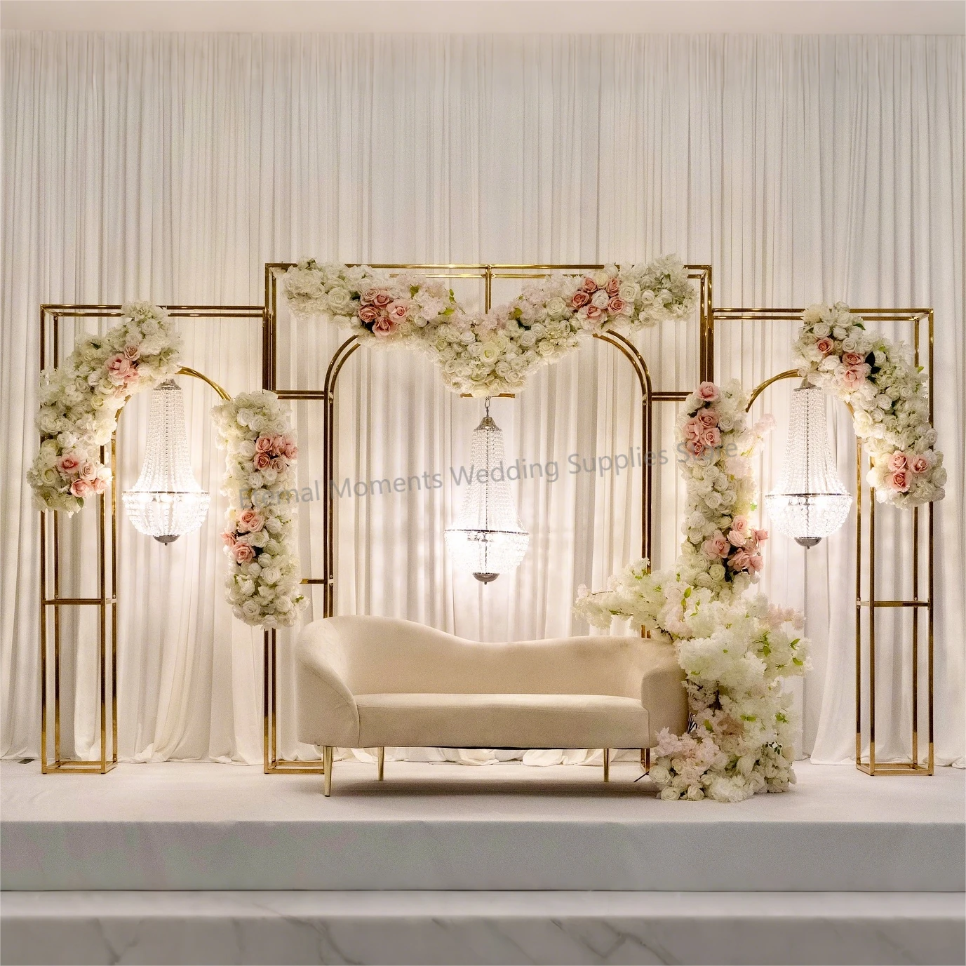 

3Pcs Fashion Square Arch Frame Welcome Door Decoration Flowers Rack Gold Set Party Stage Decor Electroplate Wedding Background