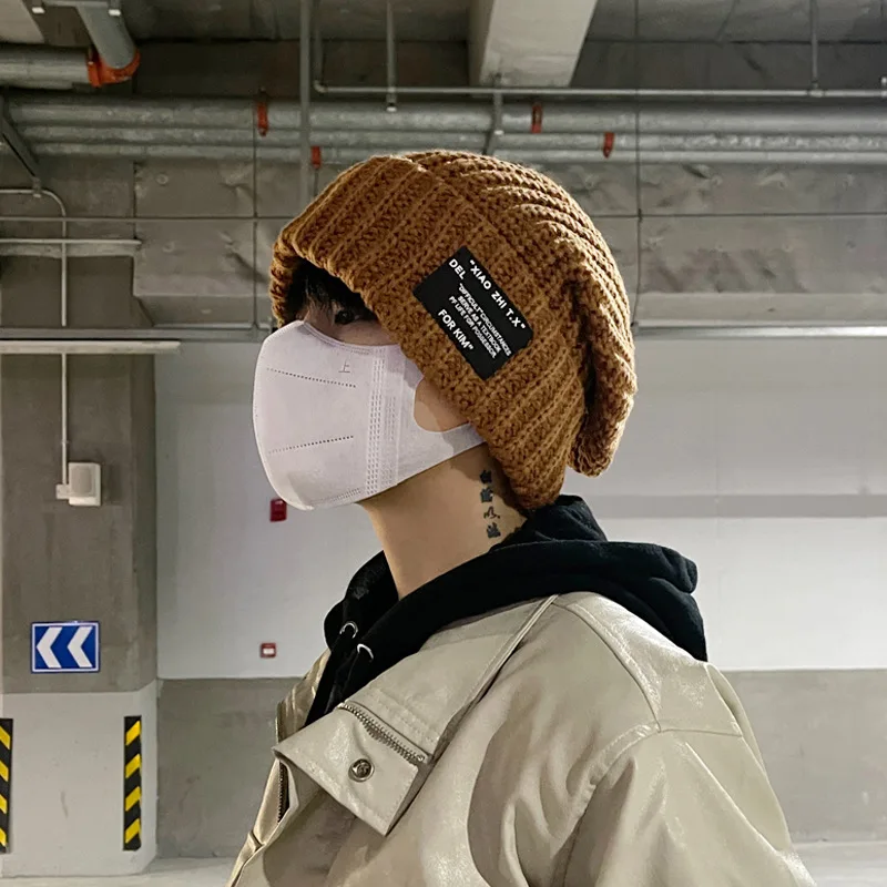 

Модные мужские осенние и зимние вязаные шапки большого размера, теплая холодная шапка-бини, свободная вязаная шапка с большой головкой для мужчин