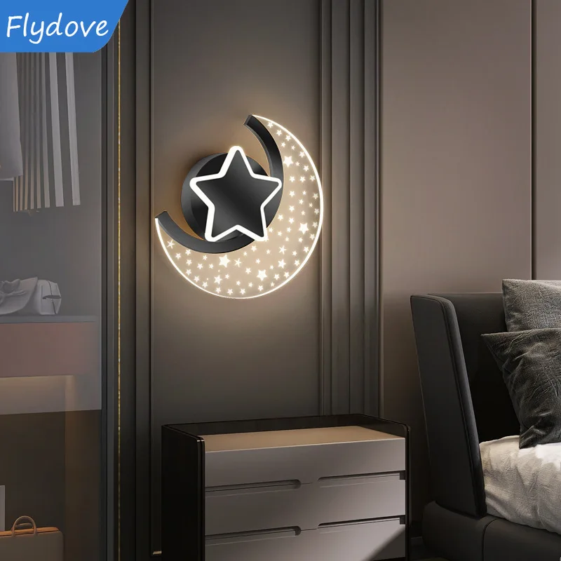

Современный креативный светодиодный настенный светильник с луной и звездой для гостиной, спальни, прикроватная тумбочка для мальчиков и девочек, детская комната, внутреннее декоративное освещение