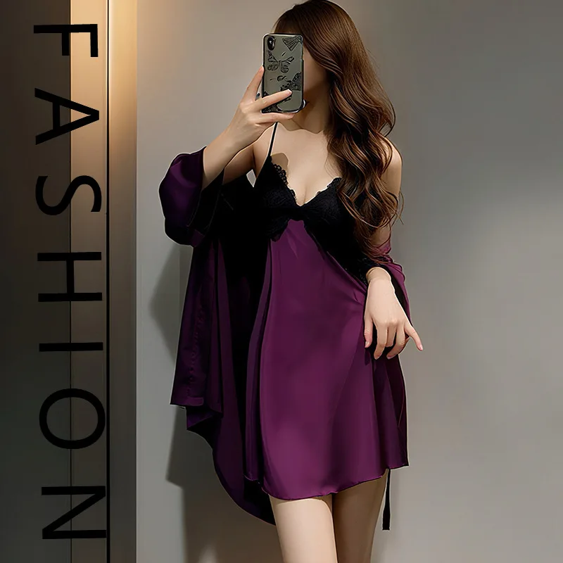 

Пижамы женские, лето 2021, новинка весны и осени, ледяное кружево, сексуальная ночная рубашка на подтяжках, ночная рубашка с накладкой на грудь, чистое желание Loungew