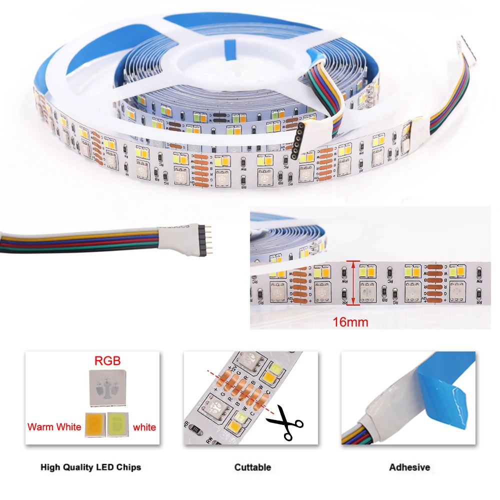 Dc 12V Rgb Cct Led Strip Rgb Wit + Warm Wit 5050 2835 180Leds/M Flexibele Lint Touw Lampjes Eu Us Au Uk Set Met Afstandsbediening