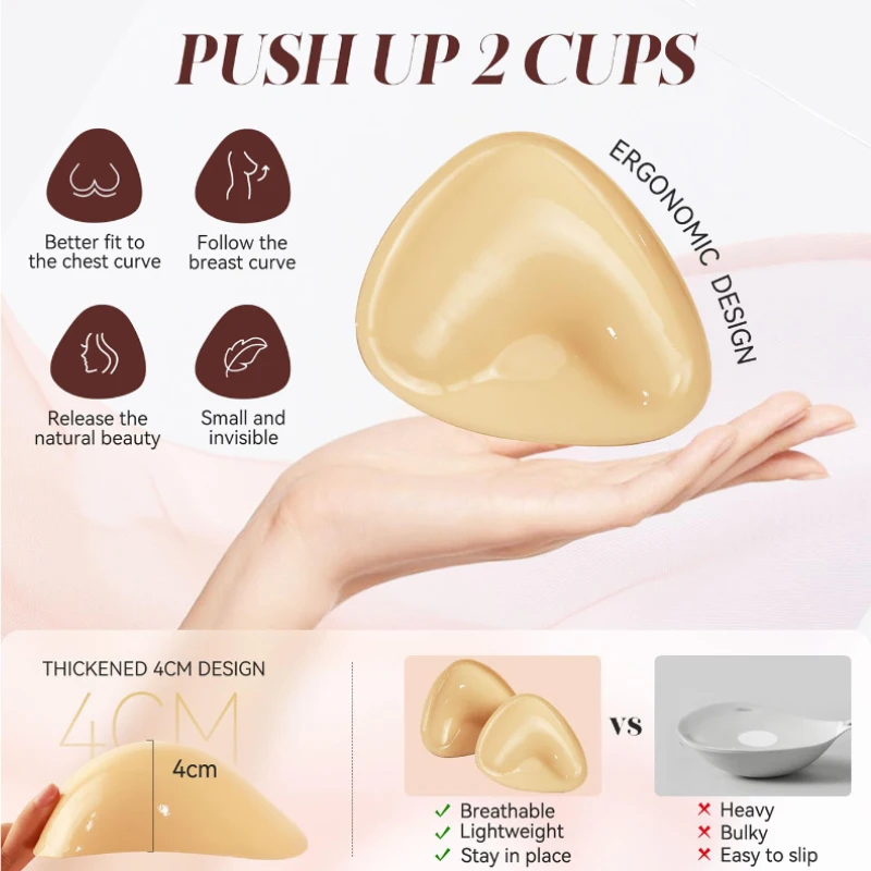 Kave 1/2 Pairs Double Sided Sticky Bra - Invisible Adhesive Bra Pads Inserts, Push up for Bikini Swimsuit Strapless Dresses