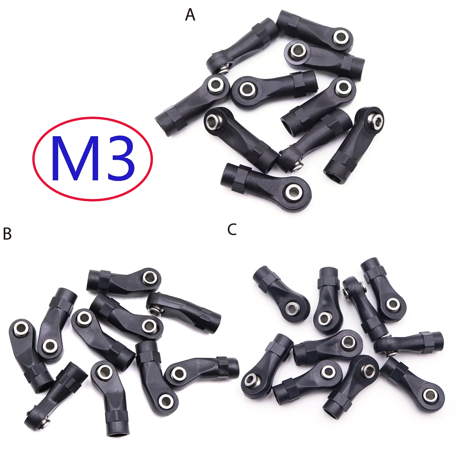 

10pcs M3 Rod Ends Heads Plastic Straight Bent Link Balls Linkage Joint For 1/ 10 RC Crawler SCX10 D90 TRX4 TRX6 Upgrade Part