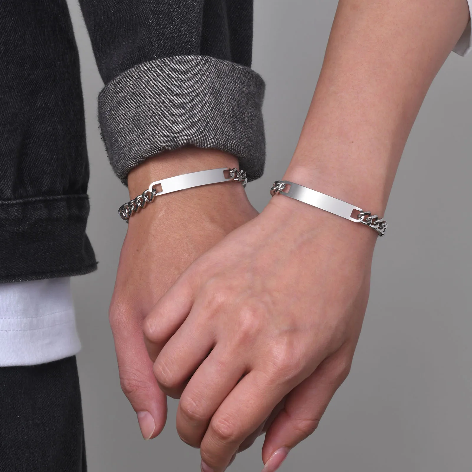 Vnox Free Custom Couple Bracelets for Men Women, Personalized Lovers Promise Keepsake Wedding Anniversary Gift Jewelry view 2