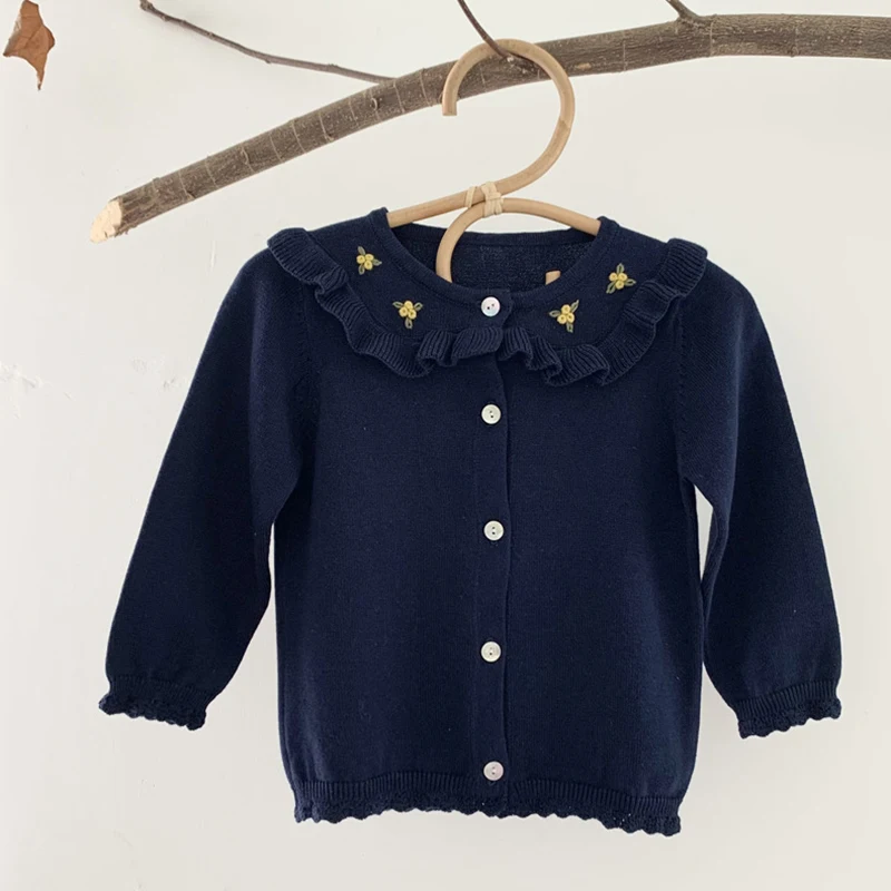 Baby Girls Embroider Kint Cardigan Fashion Children Outwear Coat Girls Long Sleeve Kids Knit Cardigan Coat 1-7Yrs Kids Clothing