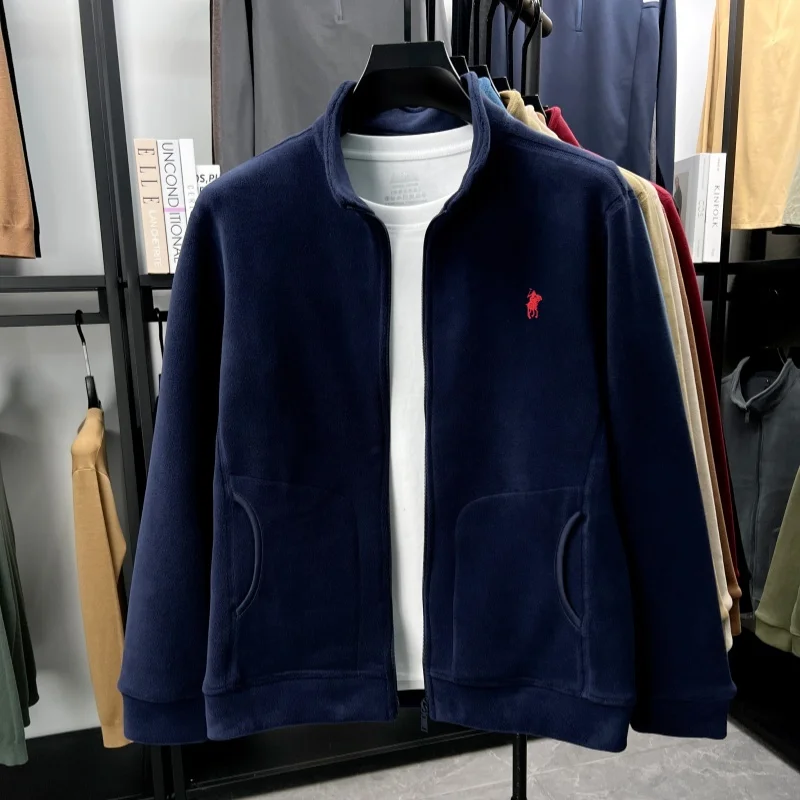Modische Herrenjacke für Herbst und Winter, hochwertige, verdickte, warme Samtjacke, High-End-Marke Paul Pony, bestickte Jacke mit Reißverschluss und Stehkragen – Detail 13