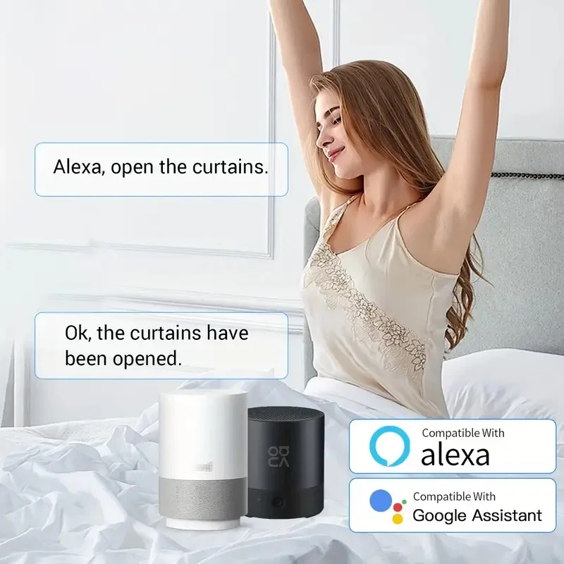 1/2pc Smart Automatic Curtain Opener - Remote Control With App/Timer/Voice，Automatic Light Sensor (For Roman Rod/T/U Track 3in1）