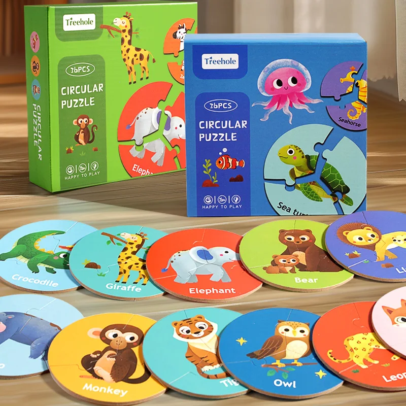 Children's Puzzle Board Game Wooden Pair Animal Matching Puzzle Interactive Focus Logic Training Toy