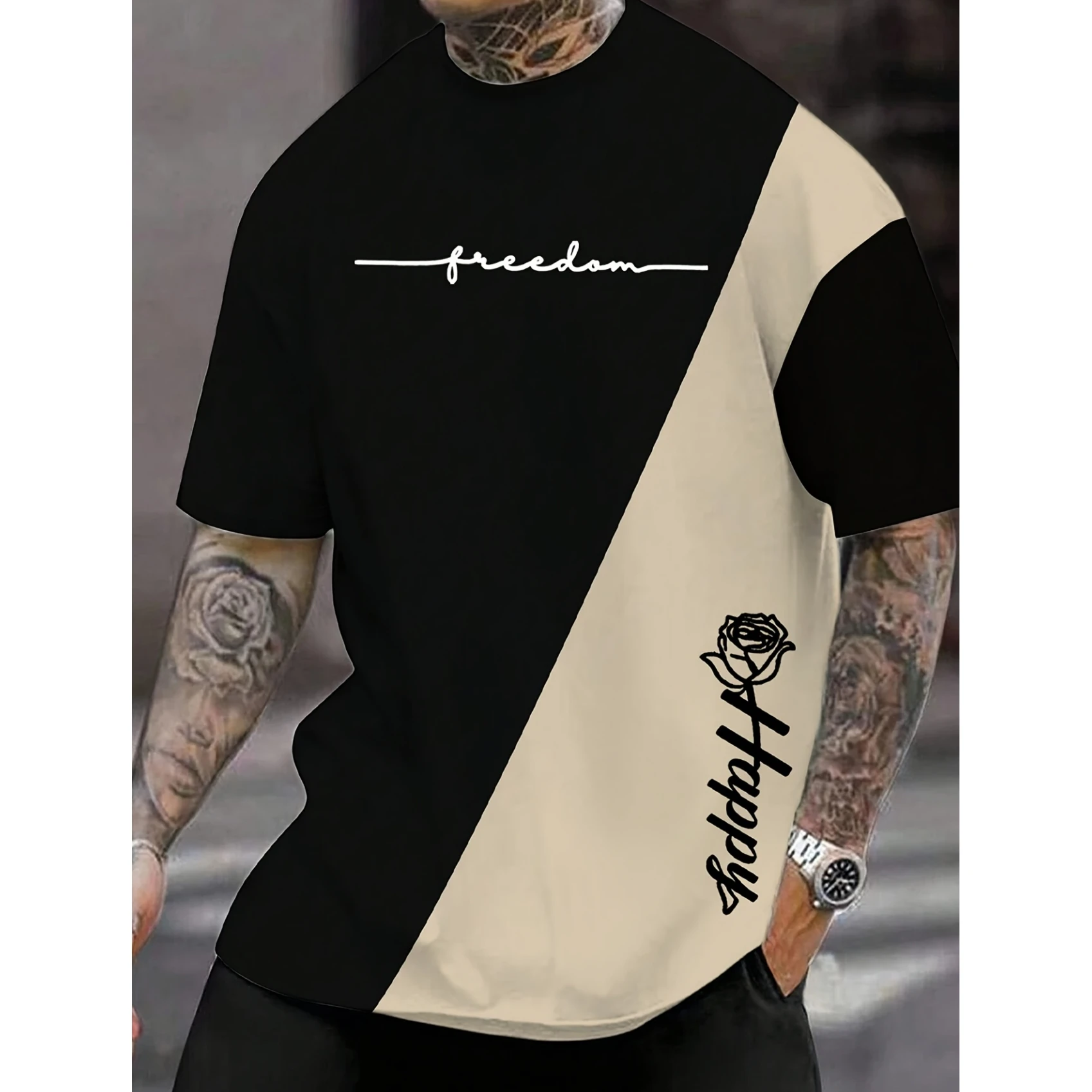 2024 Fashion Color Clash T-shirt For Men Oversized Loose Men\'s Short-sleeved T-shirts Summer Daily Men\'s Casual T Shirt Clothing