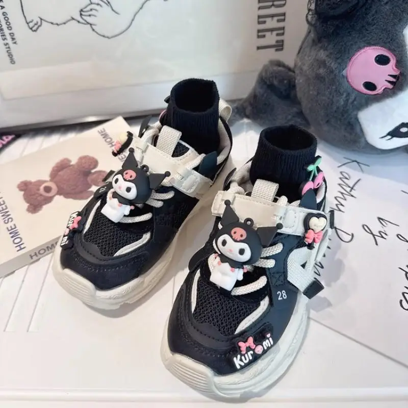 Girly Heart Kawaii Kuromi Anime Sanrio Children Black Sports Shoes Cute Cartoon Mesh Breathable Sneakers Gifts for Kids