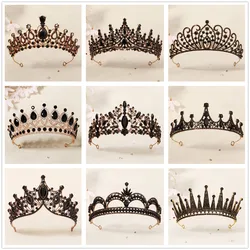 Efily Vintage Black Rhinestone Crown And Tiara Crystal Wedding Hair Accessories Women Headband Queen Princess Head Jewelry