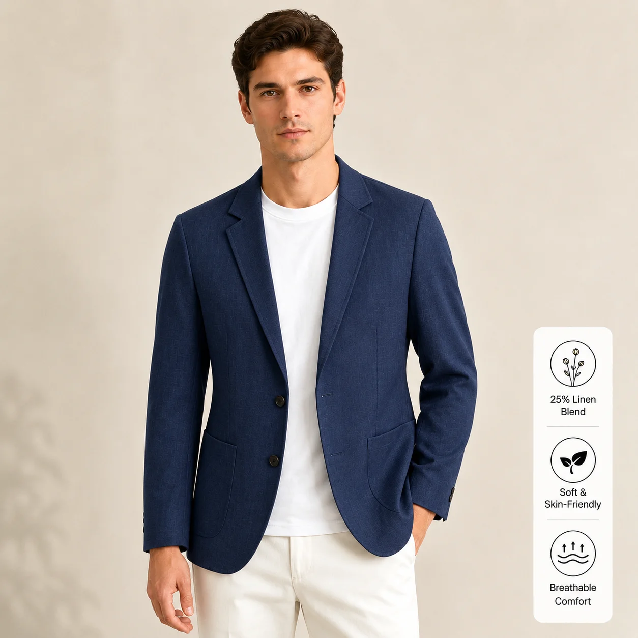 Mens Linen Blend Suit Jacket Lightweight Smart Casual Blazer Summer Sun Protection Outerwear Coat Wedding Prom Vacation Beach