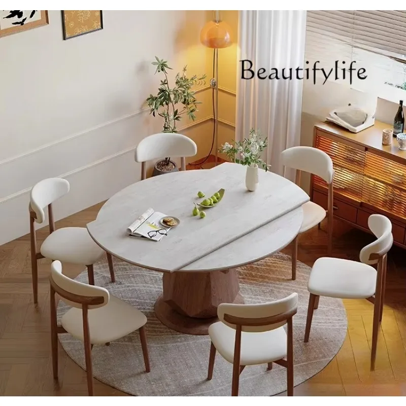 W Slab Dining Table And Chair Combination Household Small Apartment, High-end Sense Square And Circle Dual-purpose French Style