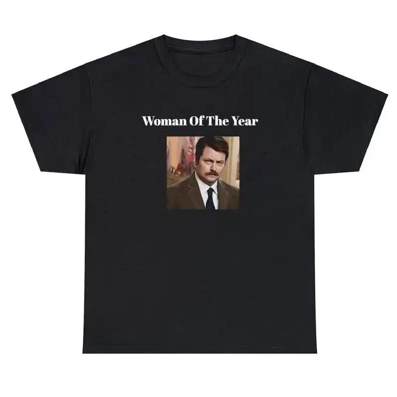 Woman Of The Year T Shirt Funny Parks Recreation Ron Swanson Parody TV Show Tee