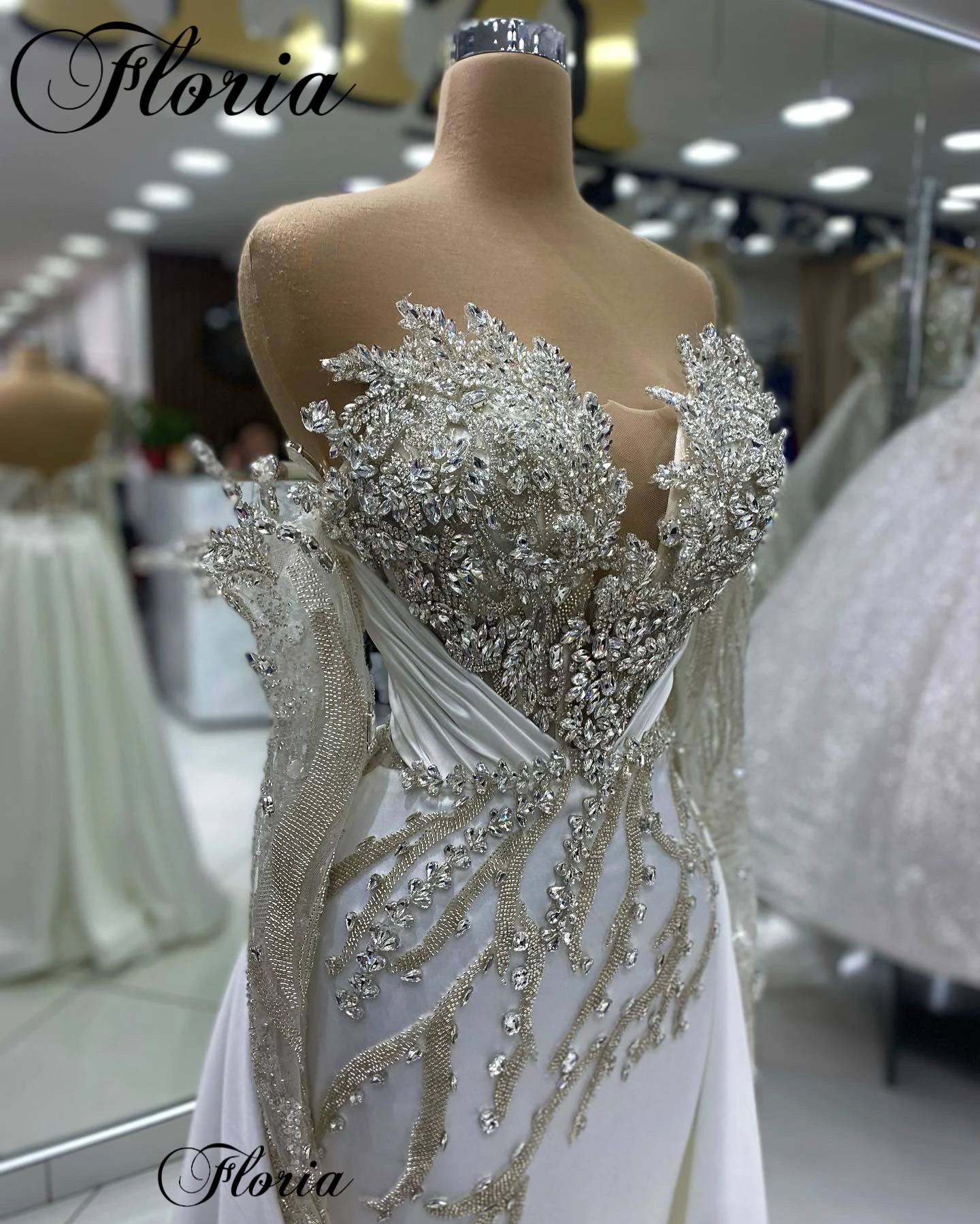 Dubai White Evening Dresses Mermaid Off Shoulder Crystals Engagement Gowns Wedding Party Dresses For Women Vestidos De Gala