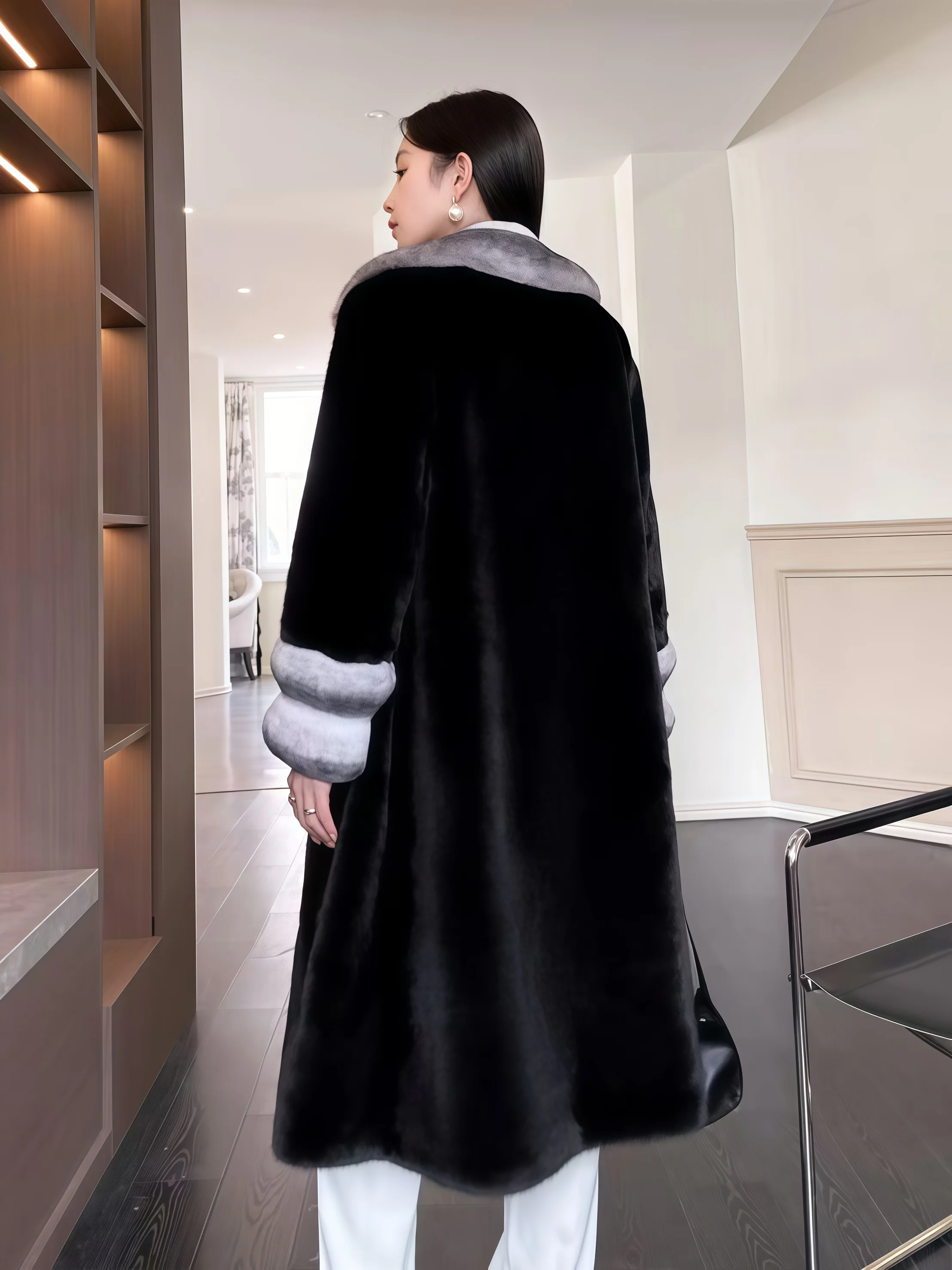 따뜻하고 폭신한 두꺼운 인조 모피 코트 라펠 긴소매 퍼 코트 우아한 겨울 코트 여성용 롱 탑 코트 고품질 친환경 퍼