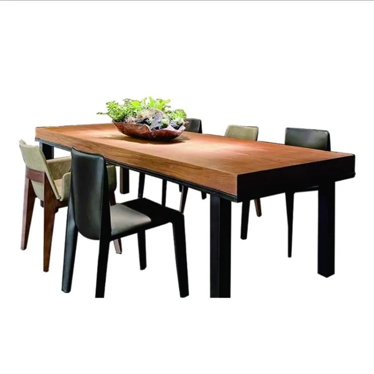 Retro industrial style American loft solid wood desk conference table long table rectangular modern simple wrought iron dining