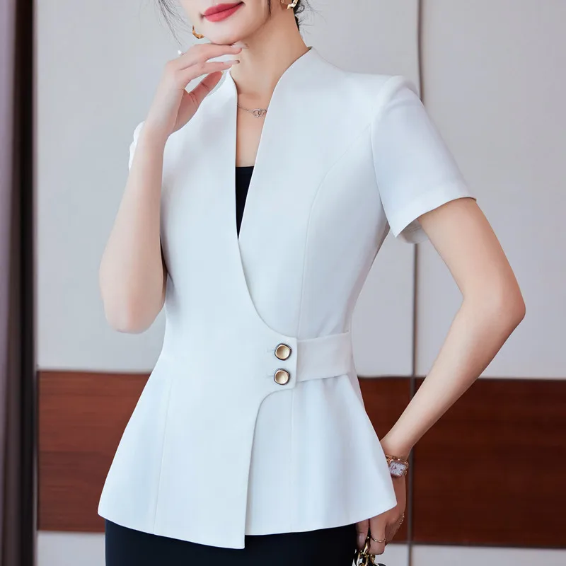 NAVIU Elegant White Blazer Slim Fashion Summer Professional Business Women Work Jacket Office Ladies Coat Tops Outfit