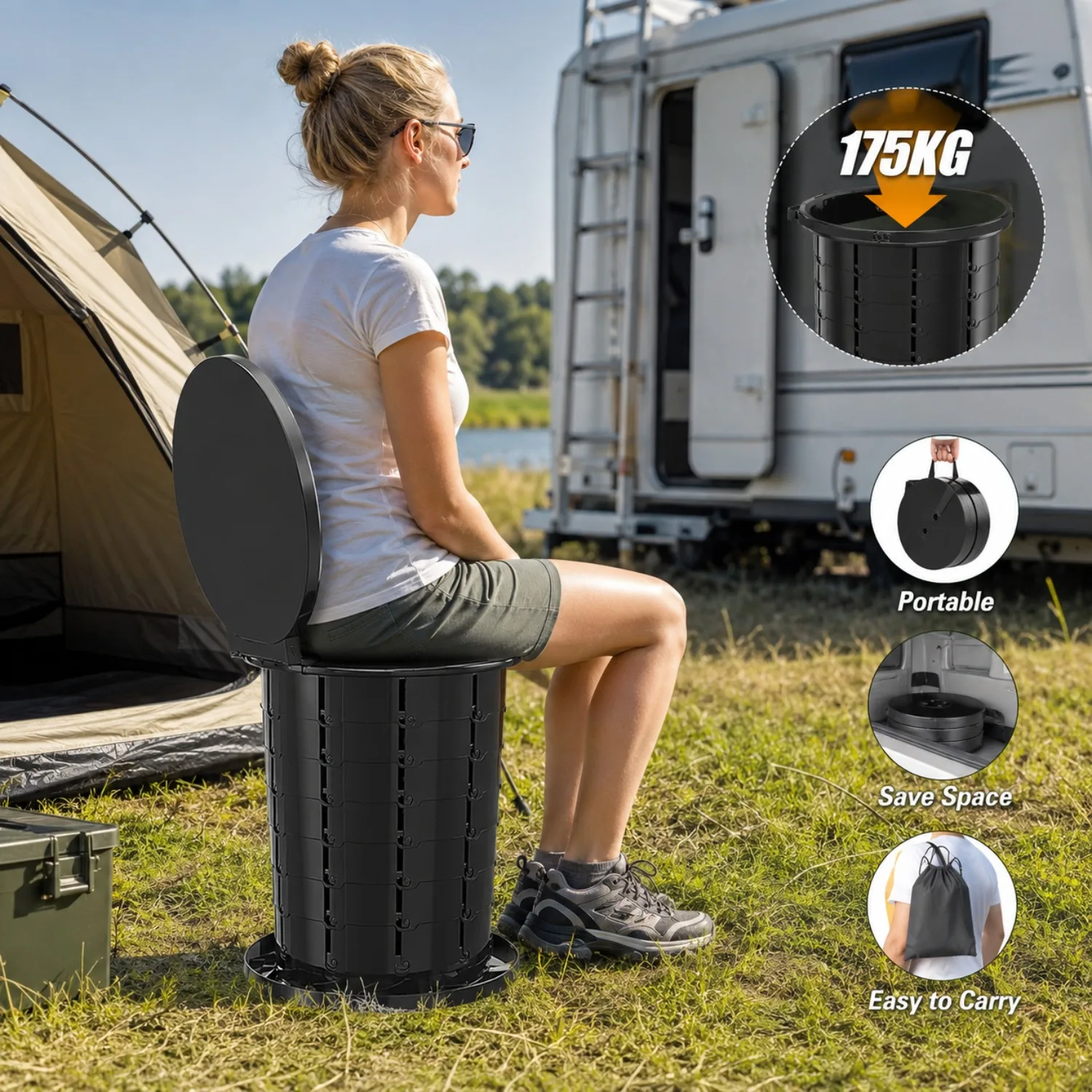 1er-Pack tragbare, faltbare Campingtoilette, höhenverstellbar …