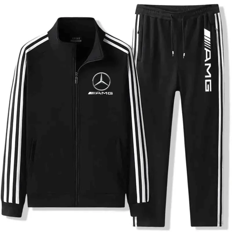 

Mercedes-Benz Men's Sports Suit Casual Outdoor Solid Color Versatile Stand Up Collar Top Jacket Gray Plus Size Middle-aged Men