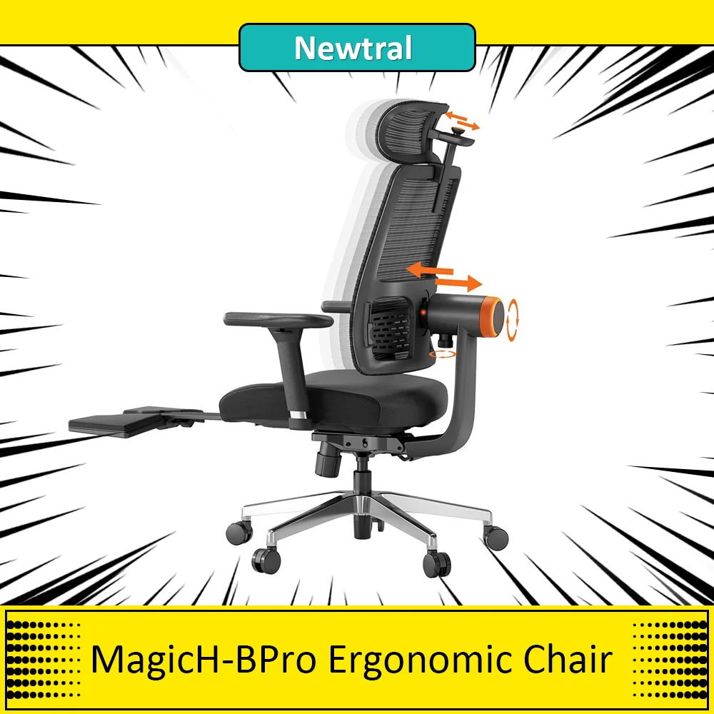 Newtral MagicH-BPro Ergonomic Chair Auto-Follow Footrest Back Support Desk Chair Adjustable Armrest Headrest Footrest, 4D Mesh