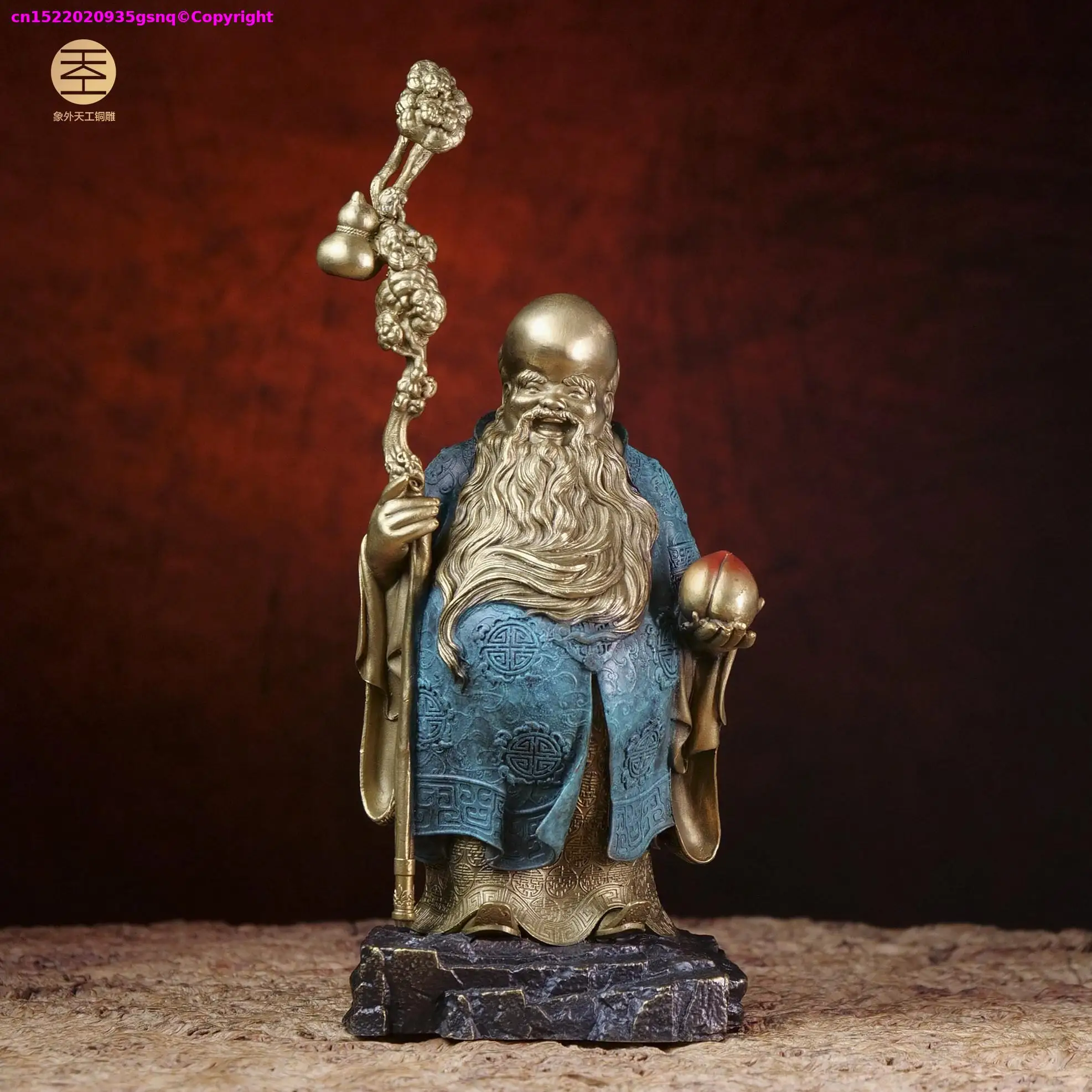 TOP lucky talisman Lucky Mascot Auspicious Copper figure of God of Longevity living room Company office bar club home ornament