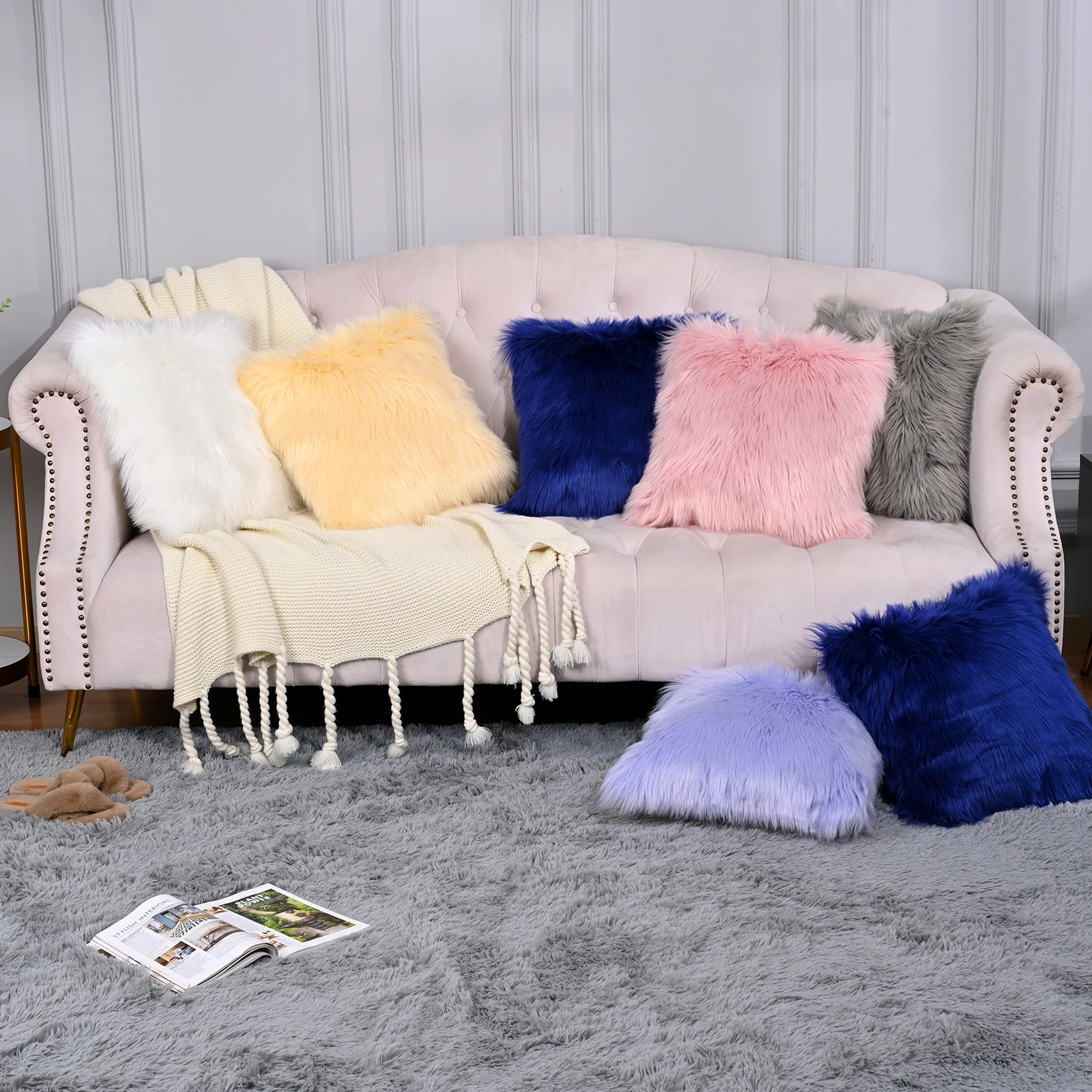 2/4 Fluffy Decorative pillow case for sofa home decoration luxury Plush cushion cover 45*45 Faux Fur Chairs terrace pillow cover