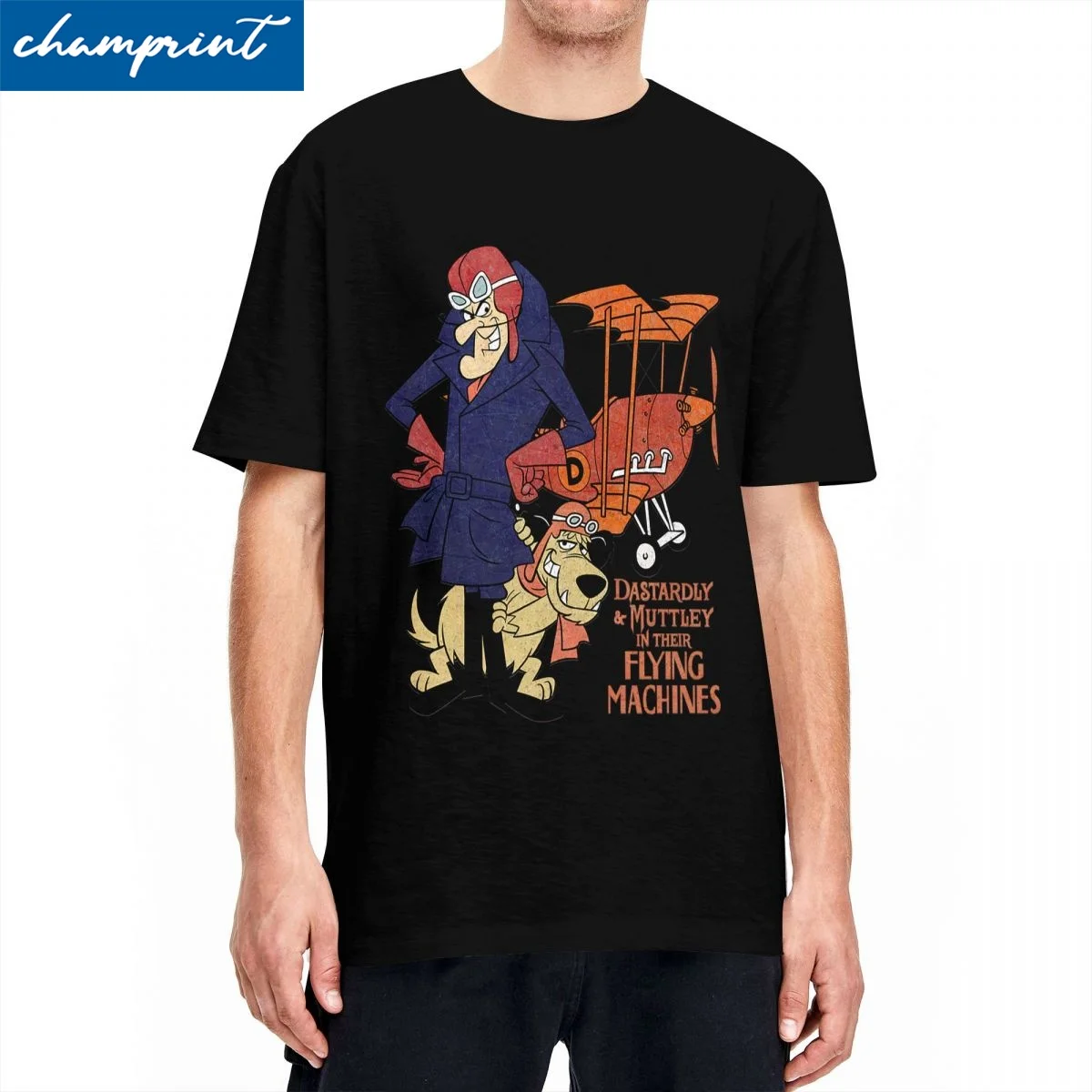 Dick Dastardly Muttley Flying Machines Men Women's T Shirt Wacky Races Cartoon Tees  Round Neck T-Shirts Cotton Unique Clothing