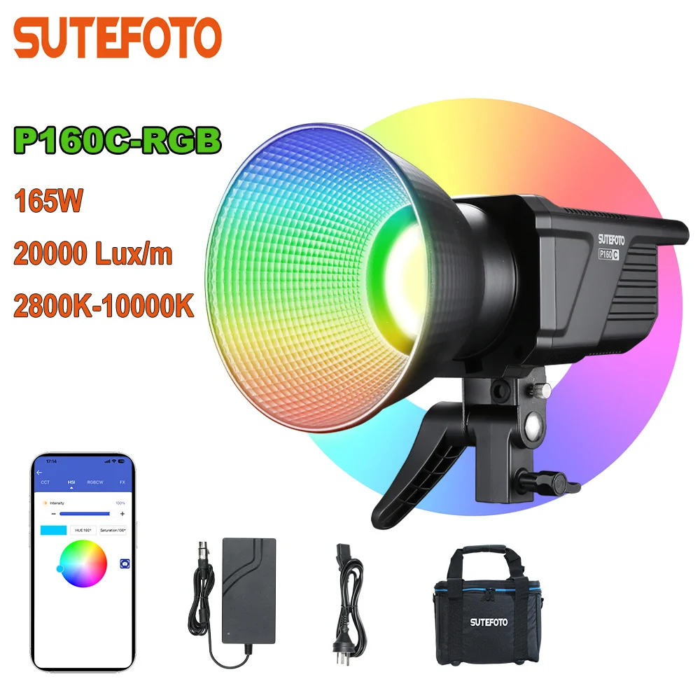 Sutefoto P160 RGB LED Video Light BI Color 2800K-10000K White BI-Color RGB Version Continuous Light for Studio Video Recording