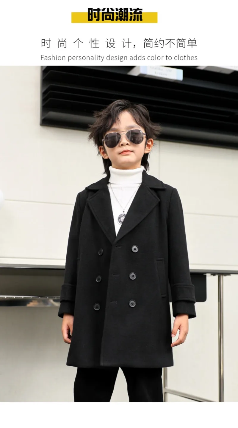 OLEKID Jungen Herbst Winter Doppelreihiger Mantel Kinder Einfarbige Wolljacke Kinder Oberbekleidung Kleinkind Teenager Überziehmantel 2-14 Jahre – Detail 14