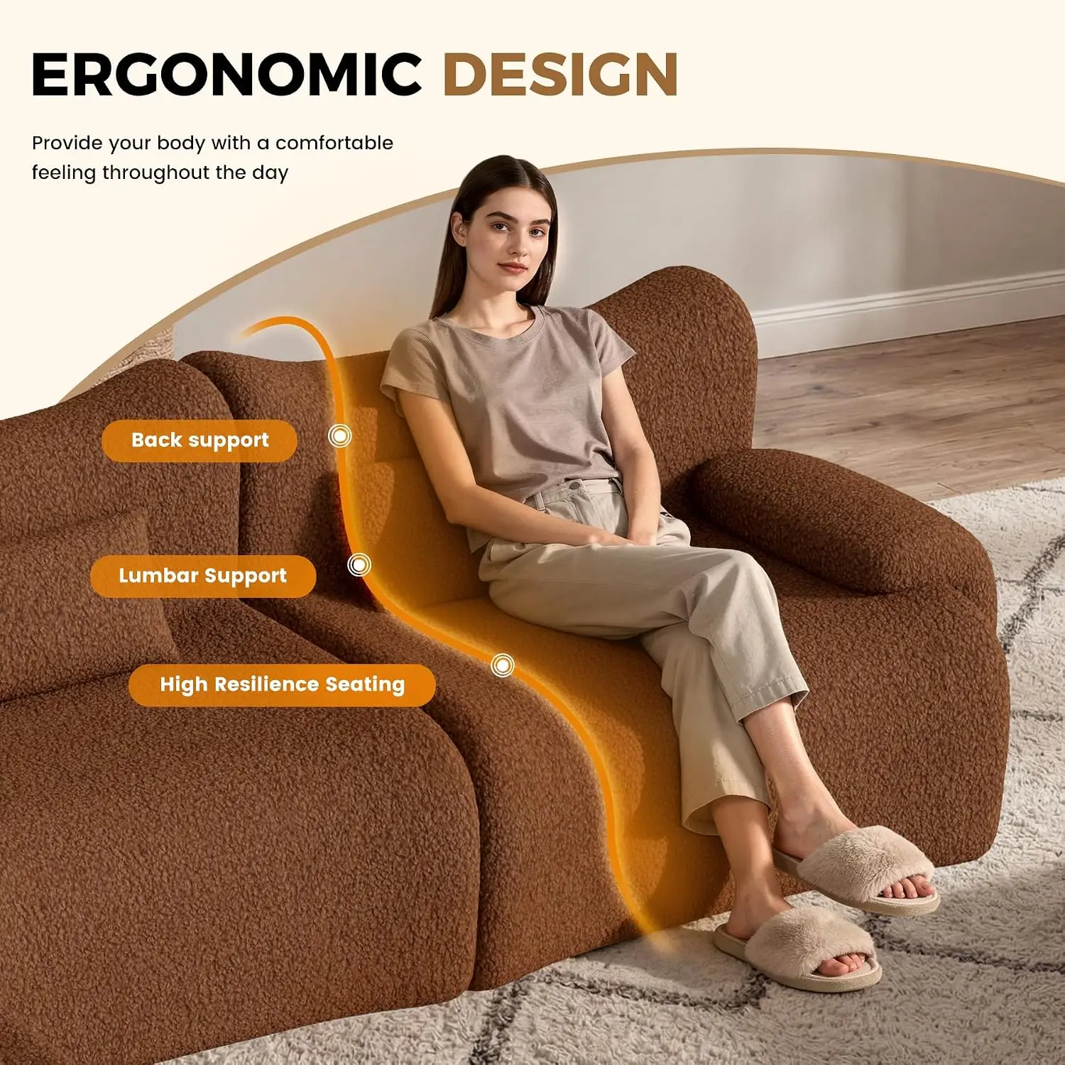 126" Cloud Couch Sectional, L Shaped Boneless Couches for Living Room - Oversized Modular Sofa with Deep Seats,, Customized - view 3