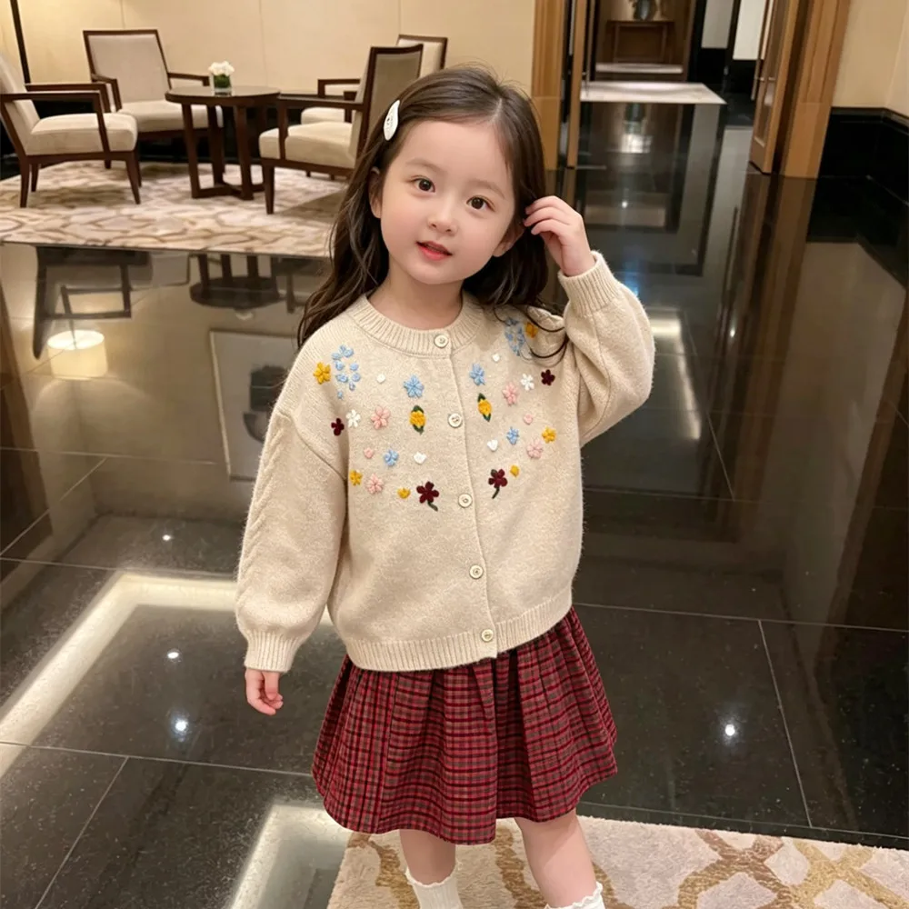 Autumn Winter warm sweater jacket high quality wool blend Handmade hook flower coat baby sweaters girls clothes