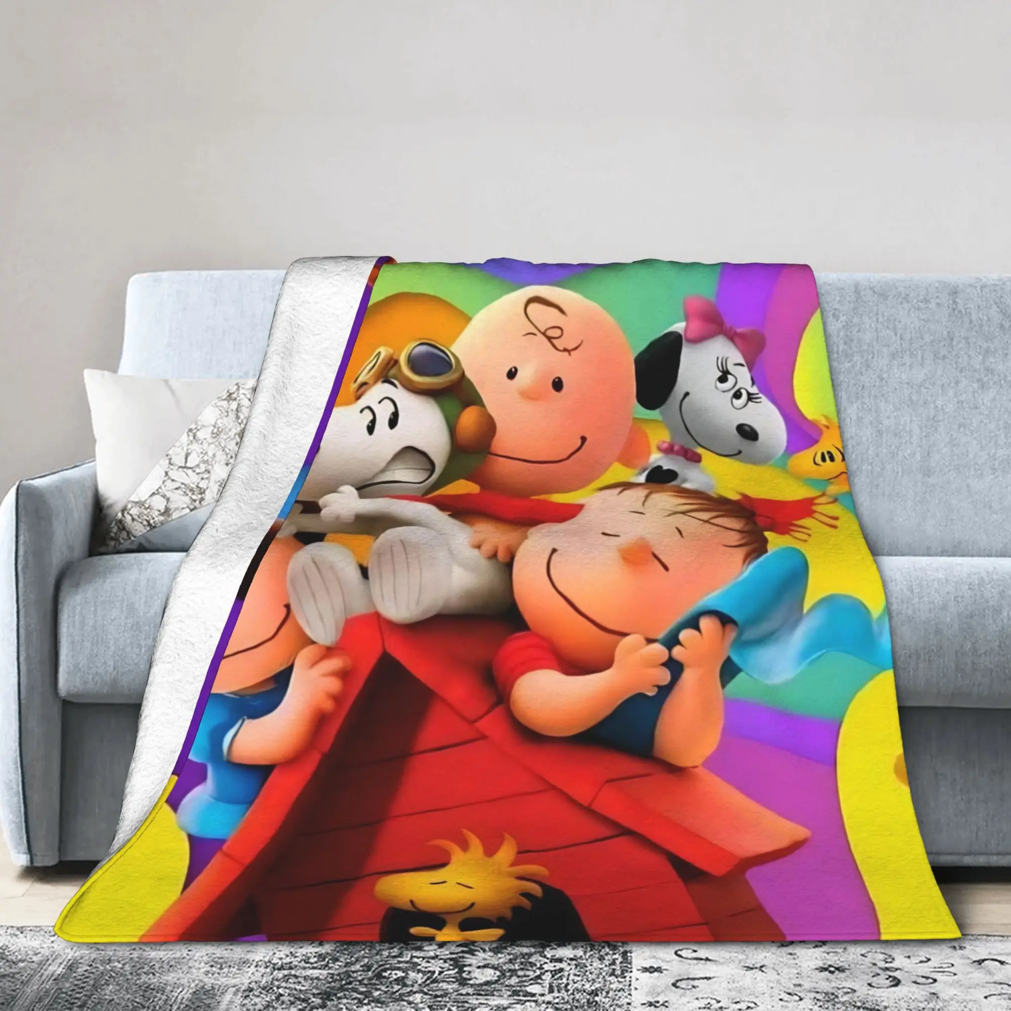 S-Snoopys Movie Blankets Friends Cartoon Flannel Awesome Warm Throw Blanket for Bed Sofa Spring/Autumn