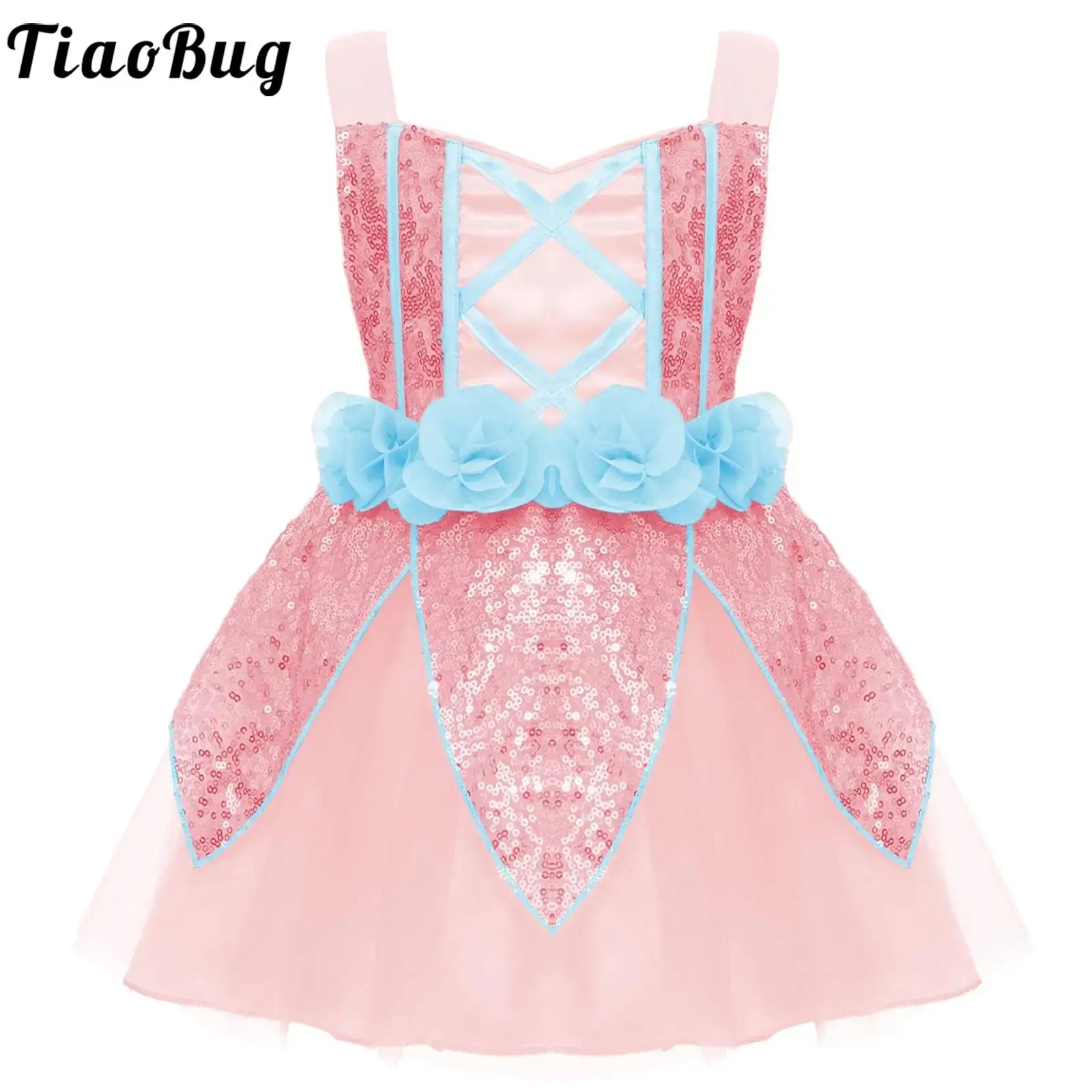 

Girls Flower Fairy Dress Halloween Elf Elves Princess Cosplay Costume Shiny Sequins Tulle Tutu Dresses Carnival Party Dress Up