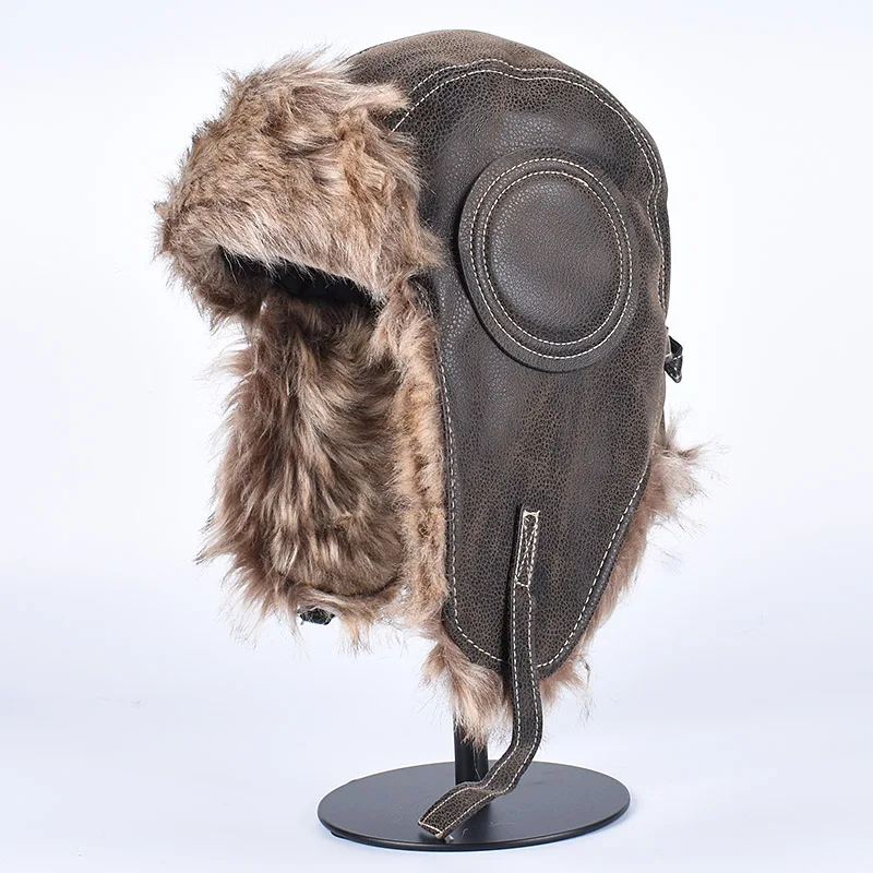 Earflap Hat Ushanka Autumn 2025 Winter Cap Man Russian Warm Windproof  Pu Leather Faux Fur Hat Aviator Pilot Trooper Bomber Hats