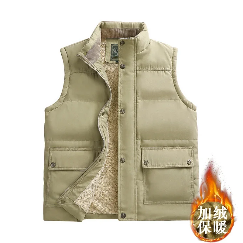 

Warm Waistcoat Lamb Velvet Men's Outdoor Wear Autumn Winter Thickened Fleece Lined Sleeveless Shoulder Pad Stand Collar Vest