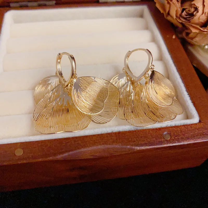 

Exaggeration 925 Silver Needle 14k Gold Plated Ginkgo Leaf Tassel Pendant Earrings For Women Party Classic Fine Jewelry