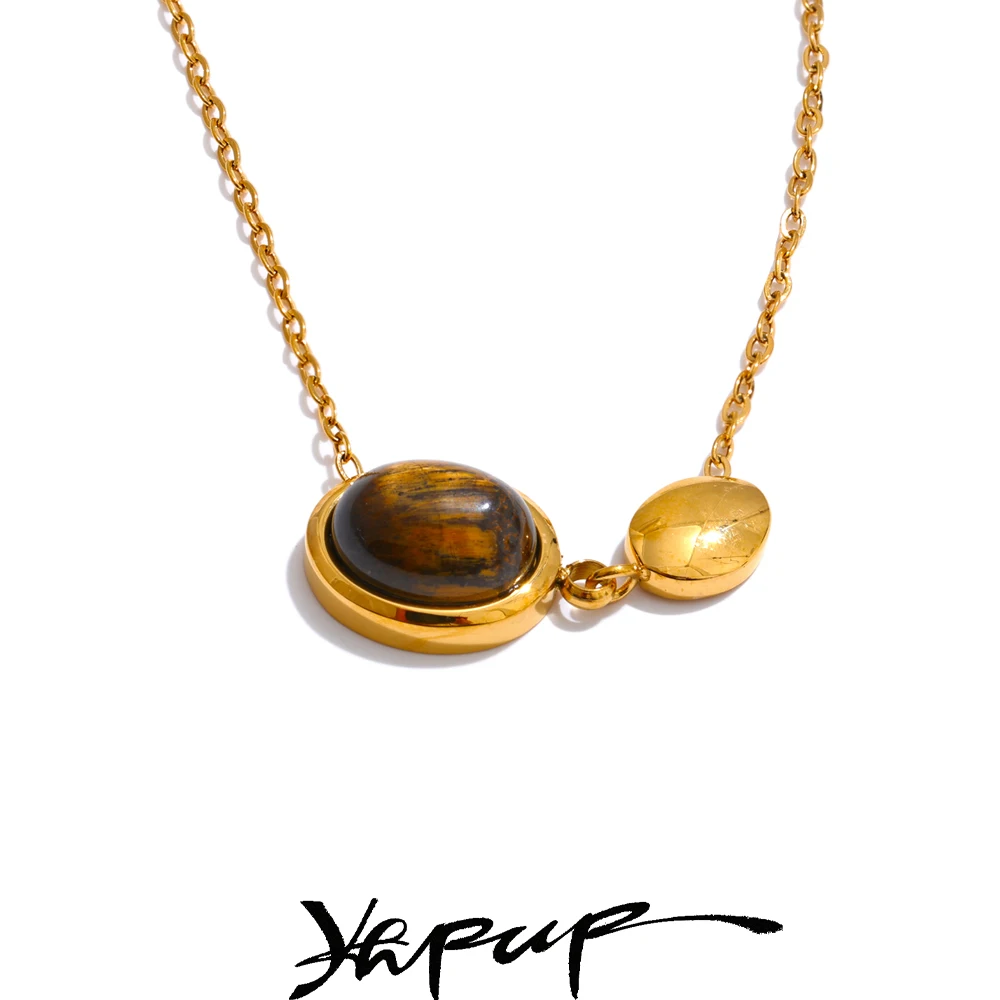 Yhpup Natural Tiger Stone Shell Pendant Charm Necklace Recommend Accessories 316L Stainless Steel Collar Casting Jewelry 2025