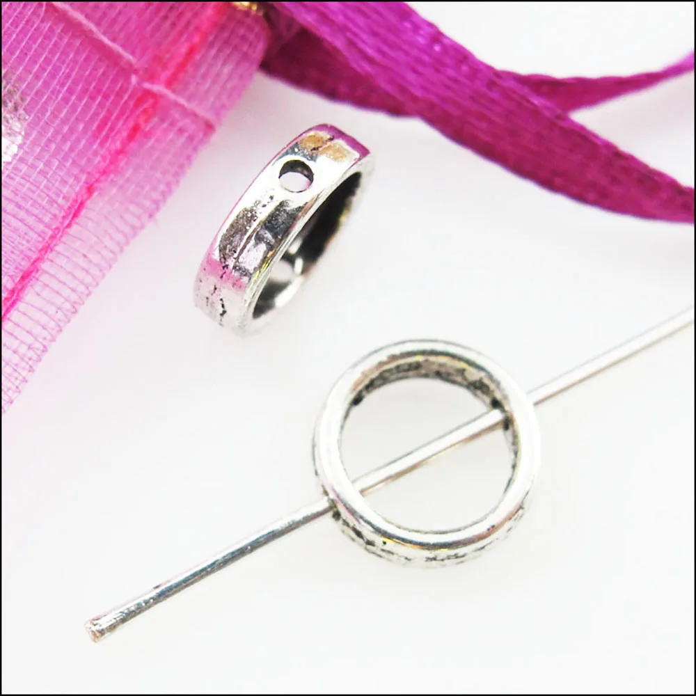 80Pcs Tibetan Silver Color Round Spacer Frame Beads Charms 8.5mm